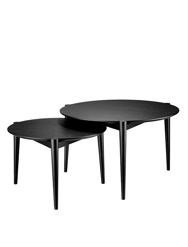 2er-Set D102 Søs Couchtische - Coffee Table - Ø:55 cm und 70 cm, Eiche Massiv,Schwarz,Gestrichen