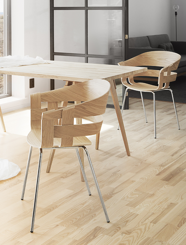 Wick Chair in Eiche mit Chrom-Stuhlbeinen vo. Design House Stockholm - Design Esszimmerstuhl aus Eichenholz