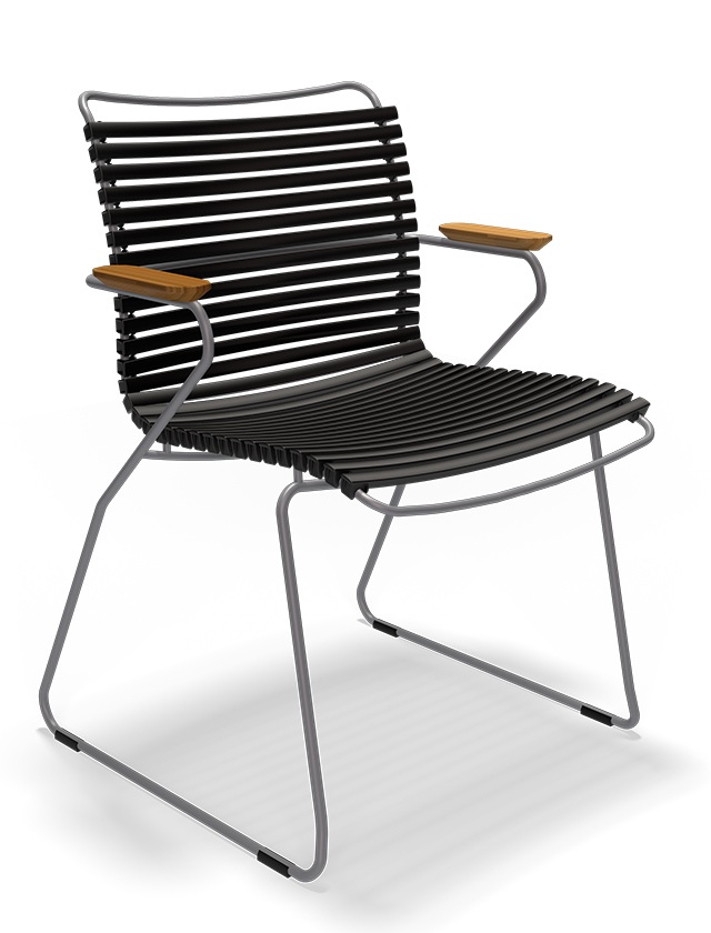 Click Dining Chair in Black - Farbnummer 20 - Design Gartenstuhl von HOUE aus Dänemark - Lamellen aus Kunststoff und pulverbeschichtetes Stahl