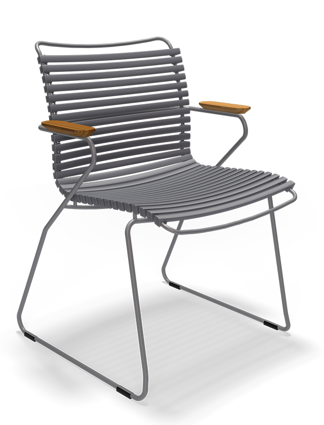 Click Dining Chair in Dark Grey - Farbnummer 70 - Design Gartenstuhl von HOUE aus Dänemark - Lamellen aus Kunststoff und pulverbeschichtetes Stahl