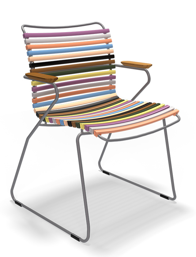 Click Dining Chair in Multi Color 1 - Farbnummer 83 - Design Gartenstuhl von HOUE aus Dänemark - Lamellen aus Kunststoff und pulverbeschichtetes Stahl