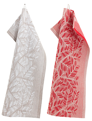 Verso Geschirrtücher aus Halbleinen in den Farben Linen-White und Linen-Red von Lapuan Kankurit
