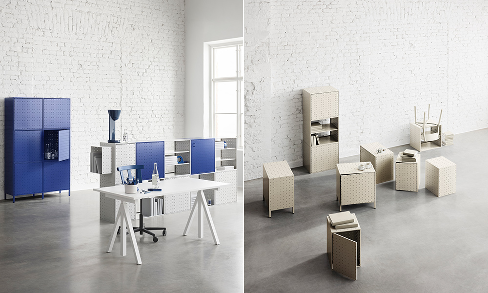 Center Center von String Furniture ist ein hochflexibles modulares System für moderne Büro- und Wohnräume. Entwickelt für maximale Vielseitigkeit und Zusammenarbeit, ermöglicht es individuelle Konfigurationen aus vertikal und horizontal kombinierbaren Modulen. Hergestellt aus perforiertem Blech in verschiedenen Größen und Farben, bietet es eine elegante Ästhetik und ist mit einer Vielzahl funktionaler Zubehörteile anpassbar. Entworfen als Antwort auf die Bedürfnisse flexibler Arbeitsumgebungen, setzt Center Center neue Maßstäbe in Design und Funktionalität.