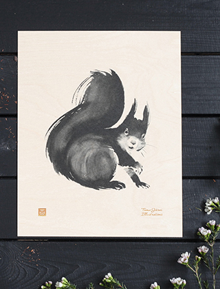 Teemu Järvi Illustration on Plywood - Squirrel - Eichhörnchen auf Sperrholz
