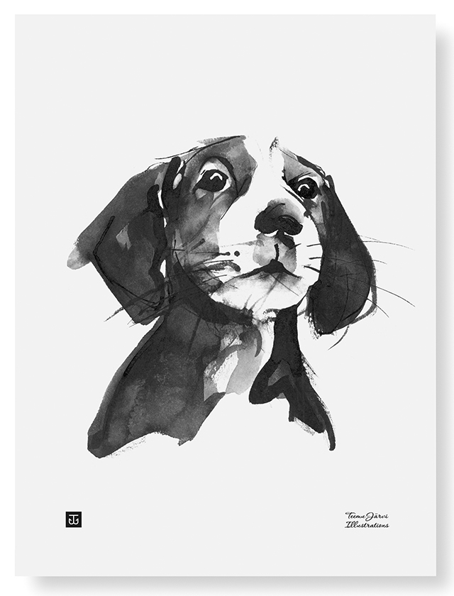 Beagle - A treat please! Poster 30cm x 40cm von Teemu Järvi Illustrations aus Finnland