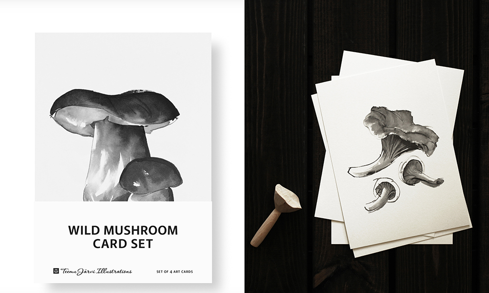Teemu Järvi Wild Mushroom Postkarten 4er-Set A5 Postkarten - Miniposter von Pilzen aus den finnischen Wäldern